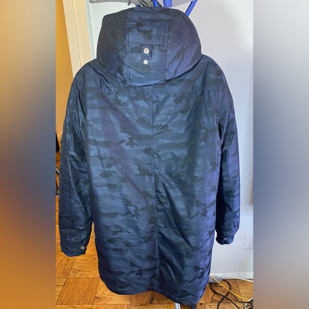 💙Slate & Stone Long Hooded Parka Coat Blue Black Camo Size L - Picture 12 of 15